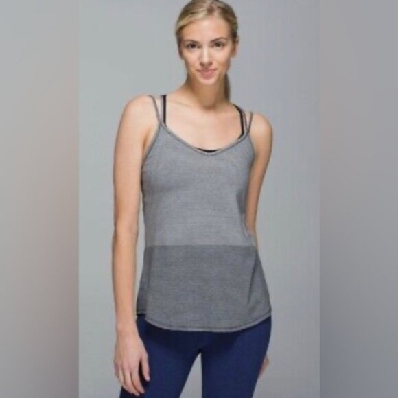 LULULEMON Breezy Strappy Back Tank Top Gray Stripe Size: 6 - Picture 2 of 8